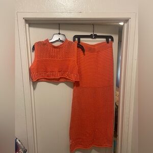 Orange Knit Two-Piece Set top runs small